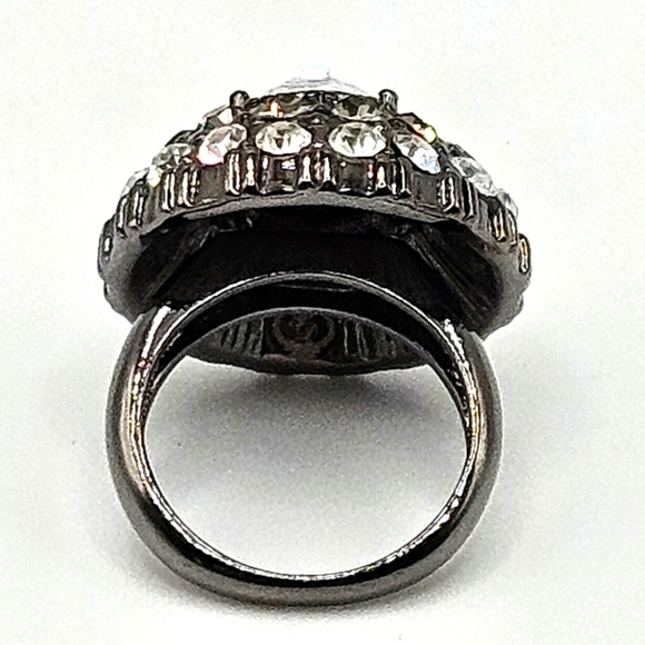 VINTAGE Premier Designs JAZZ Hematite Plated Rhinestone Dome Ring Size 6 - Picture 4 of 7